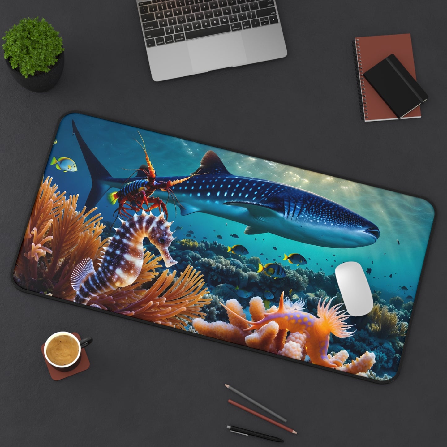 Underwater Reef Desk Mat — Whale Shark & Seahorse Ocean Desk Mat