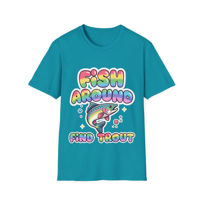 Fish Around Find Trout T-Shirt – Colorful Retro Fishing Tee