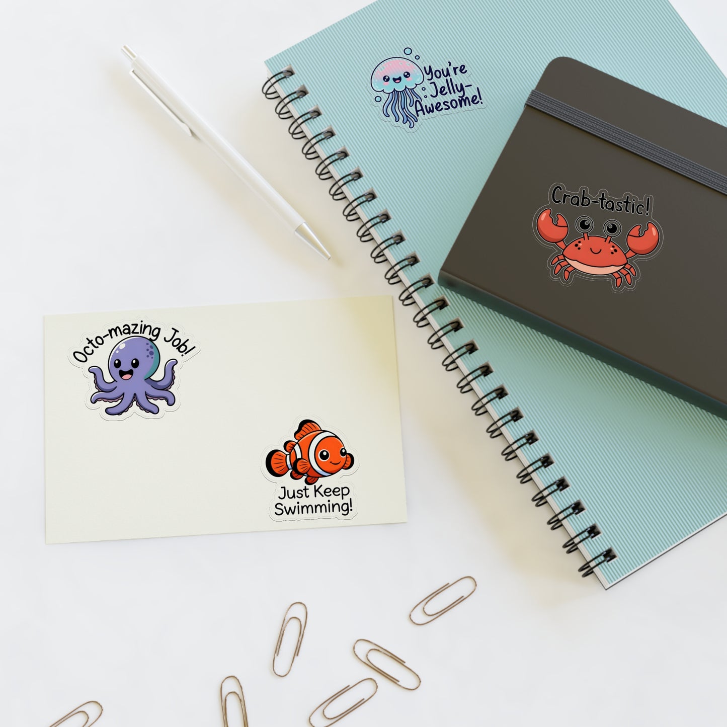 Sea Creature Puns Sticker Sheets, Ocean Animal Stickers | Cute Educational Decals