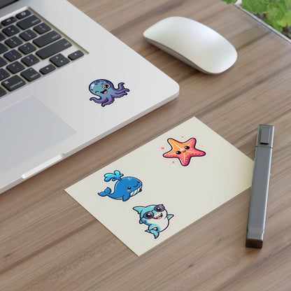 Chibi Sea Friends Sticker Sheet — Whale, Shark, Starfish & Octopus
