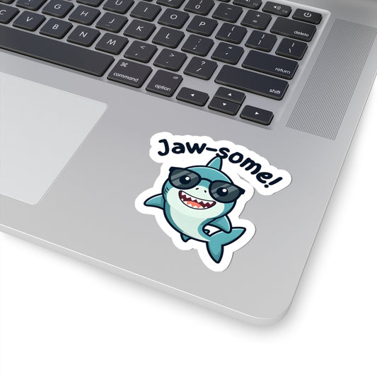 Jaw-some Shark Kiss-Cut Sticker — Cute Sunglasses Shark for Laptops & Water Bottles