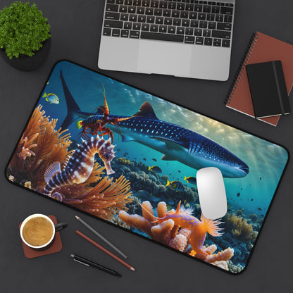 Underwater Reef Desk Mat — Whale Shark & Seahorse Ocean Desk Mat
