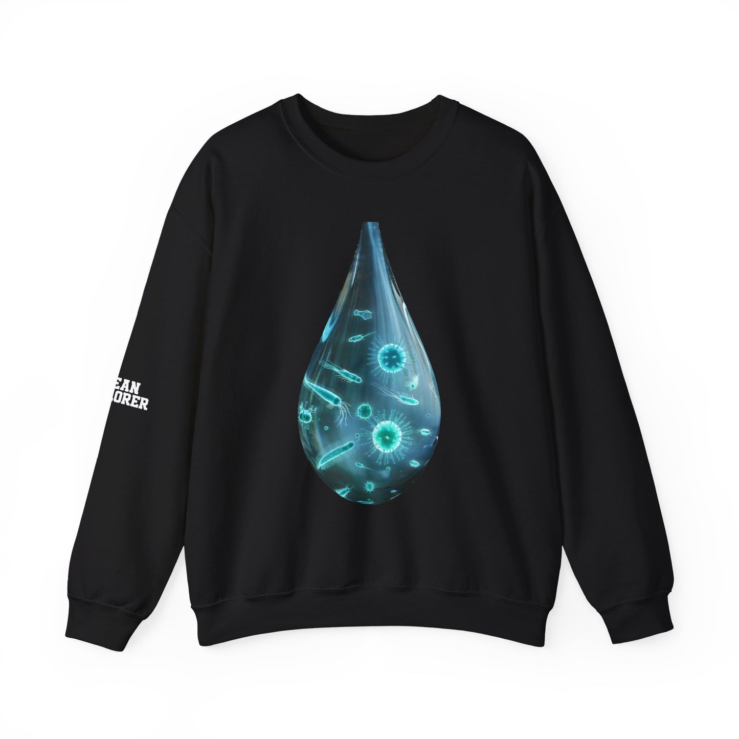 Ocean Microbe Crewneck Sweatshirt — Marine Life Water Droplet Design