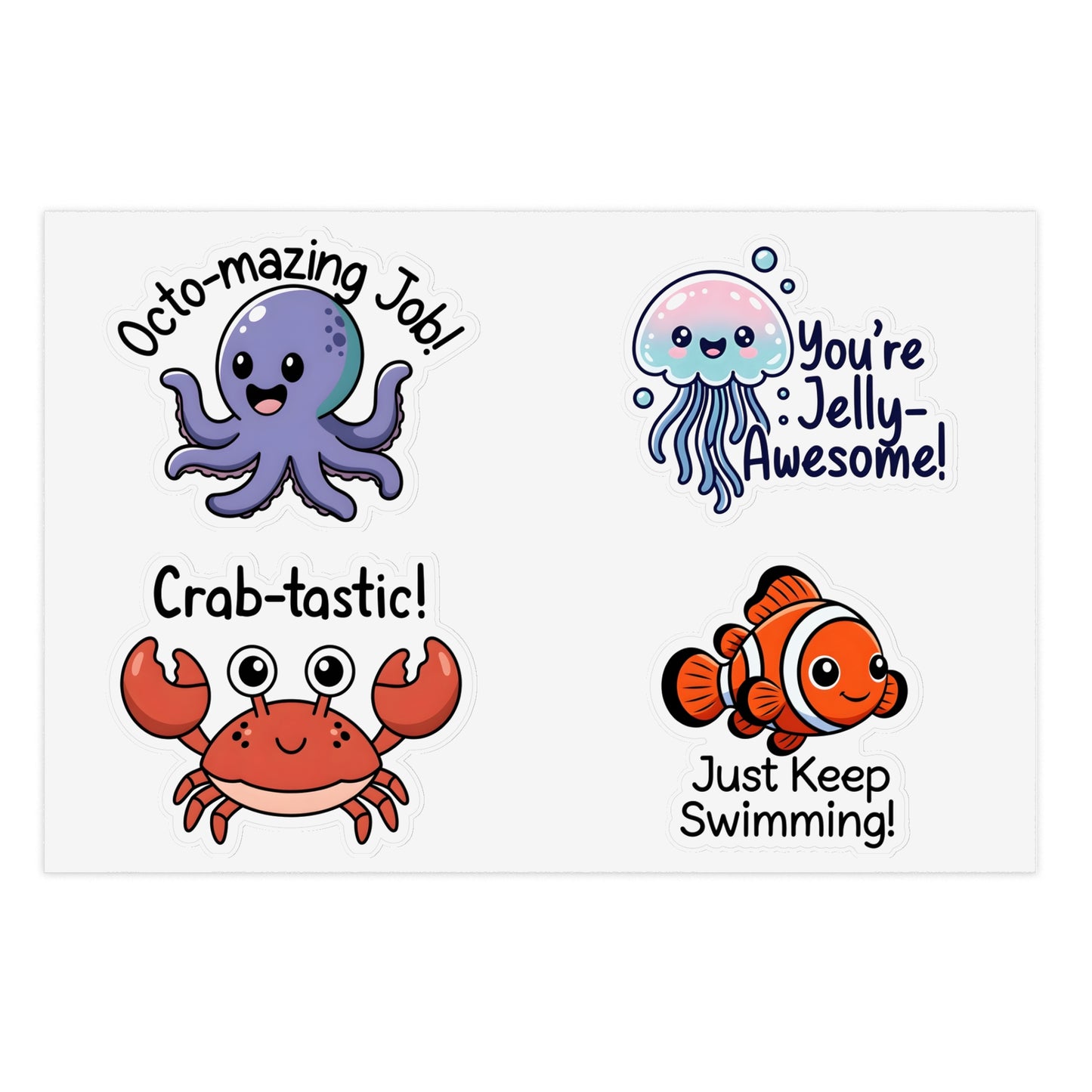 Sea Creature Puns Sticker Sheets, Ocean Animal Stickers | Cute Educational Decals