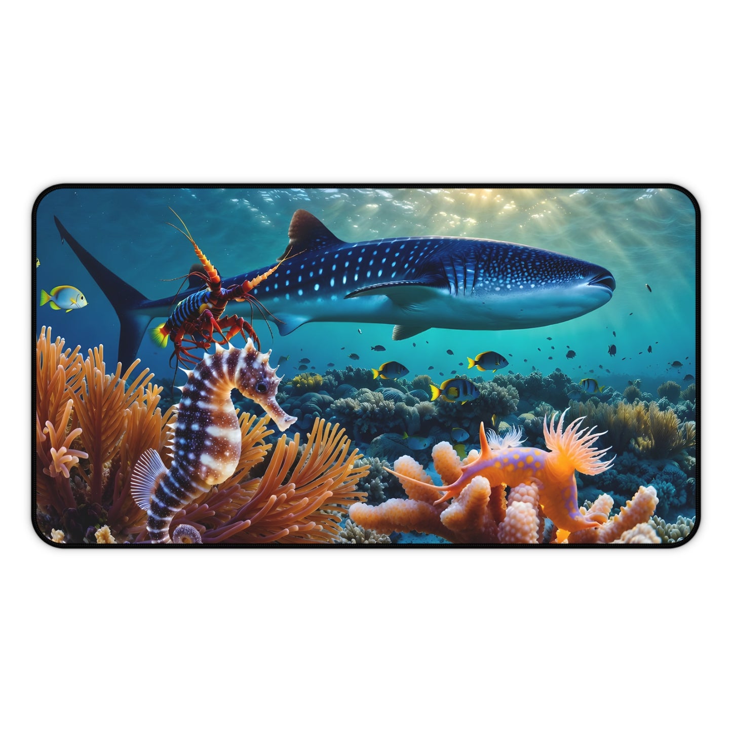 Underwater Reef Desk Mat — Whale Shark & Seahorse Ocean Desk Mat