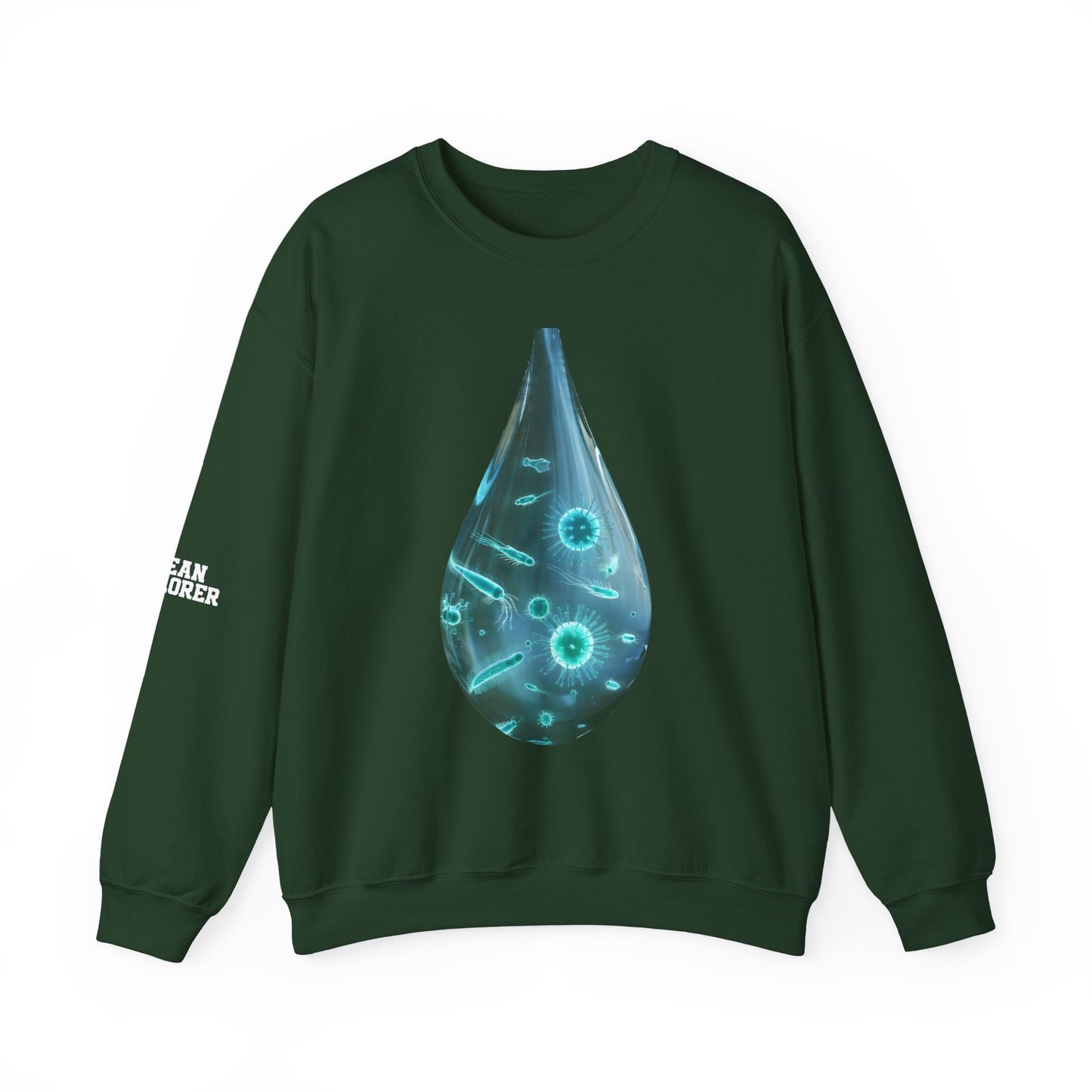 Ocean Microbe Crewneck Sweatshirt — Marine Life Water Droplet Design
