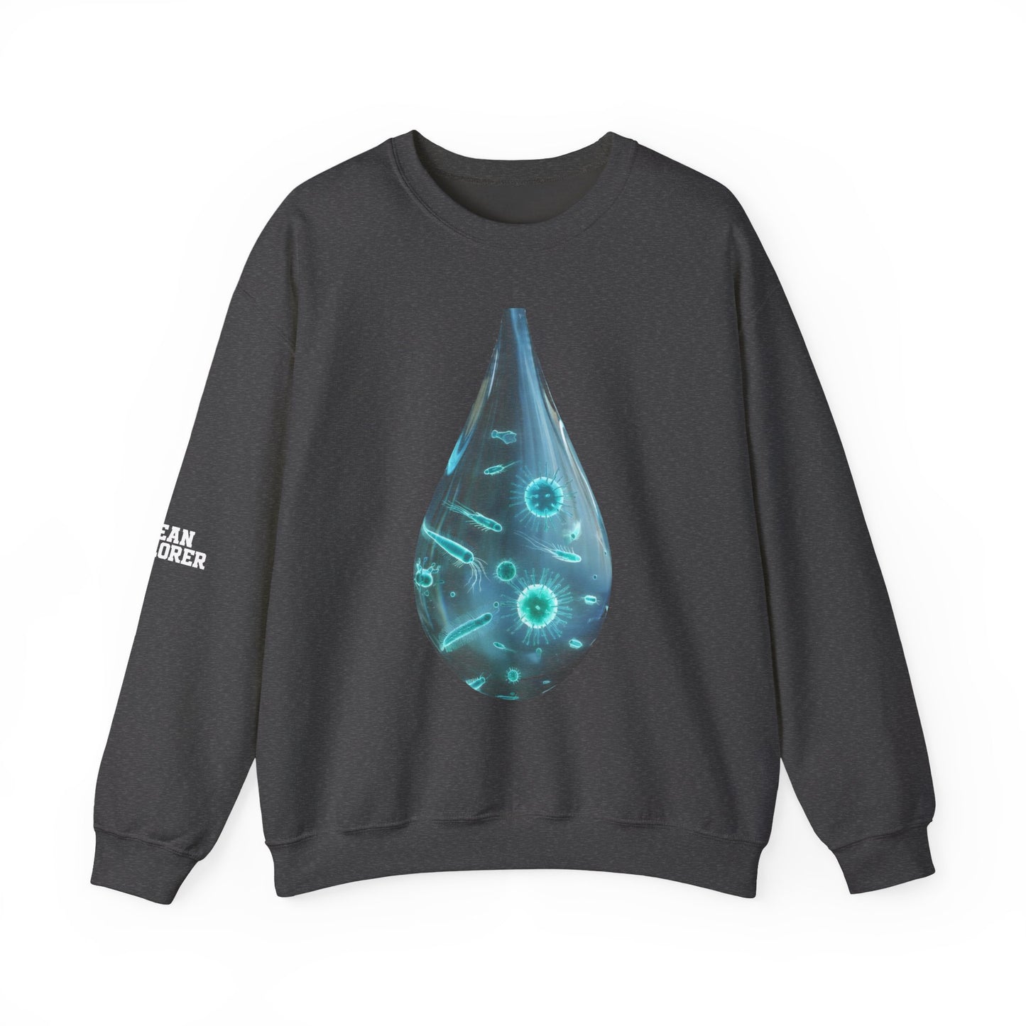 Ocean Microbe Crewneck Sweatshirt — Marine Life Water Droplet Design