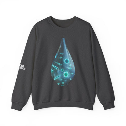 Ocean Microbe Crewneck Sweatshirt — Marine Life Water Droplet Design