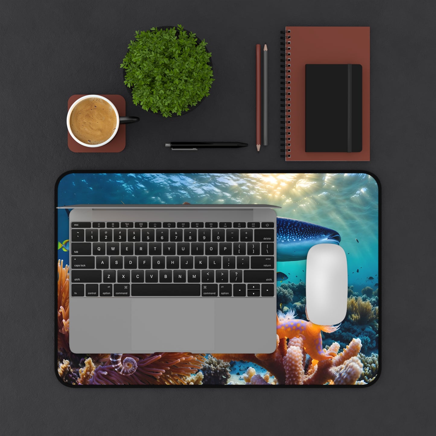 Underwater Reef Desk Mat — Whale Shark & Seahorse Ocean Desk Mat