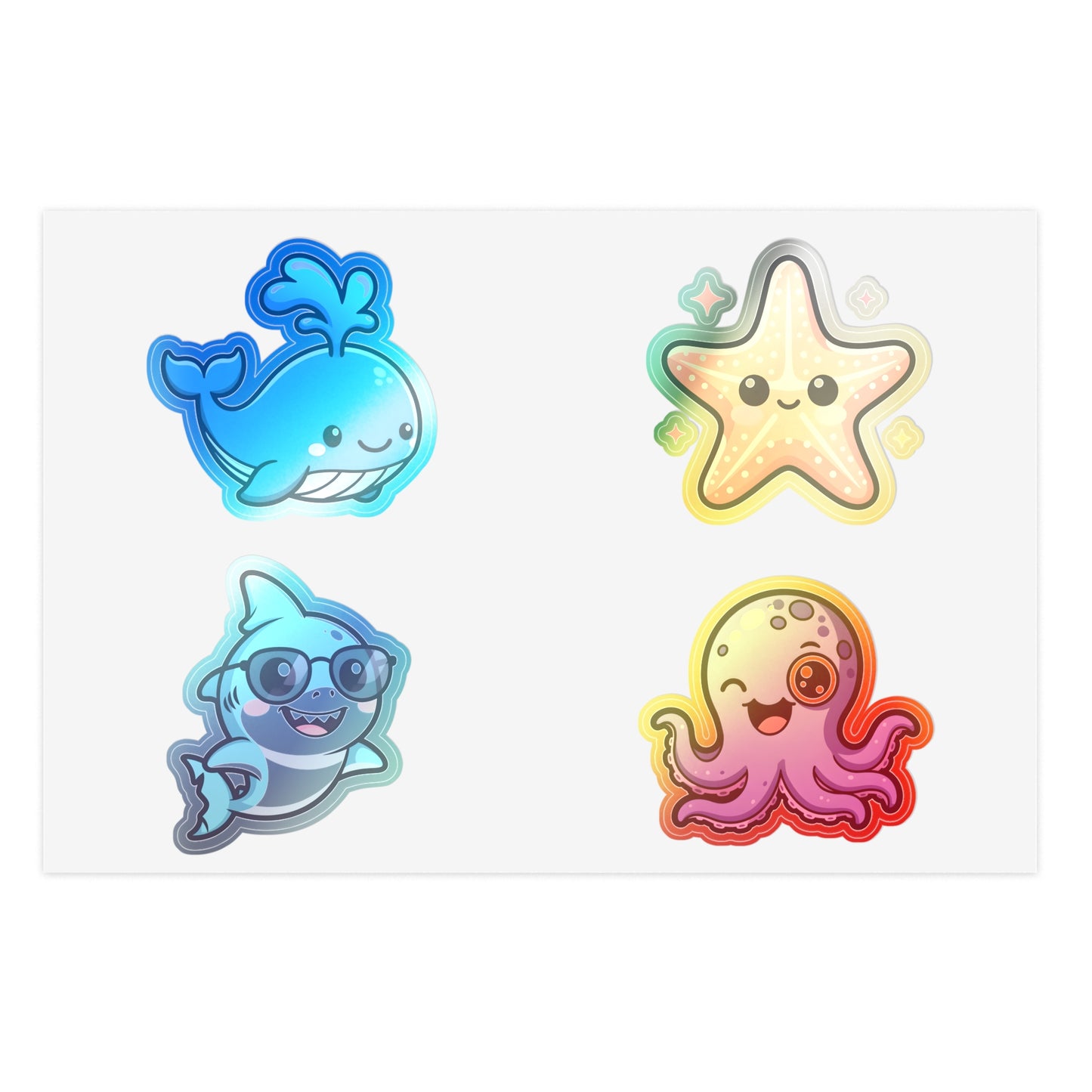Chibi Sea Friends Sticker Sheet — Whale, Shark, Starfish & Octopus