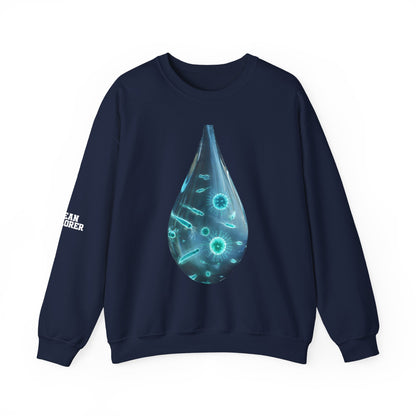 Ocean Microbe Crewneck Sweatshirt — Marine Life Water Droplet Design