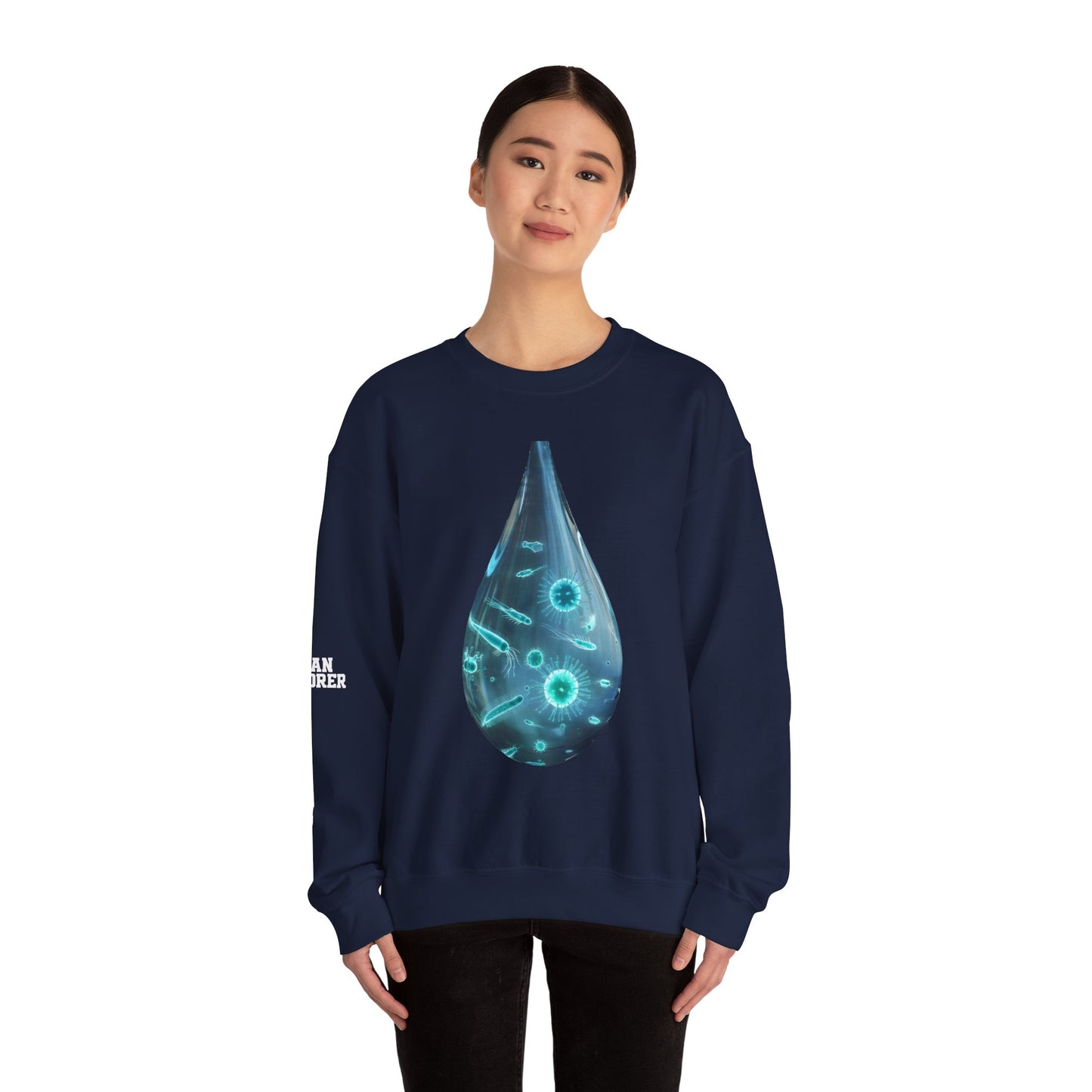 Ocean Microbe Crewneck Sweatshirt — Marine Life Water Droplet Design