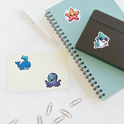 Chibi Sea Friends Sticker Sheet — Whale, Shark, Starfish & Octopus