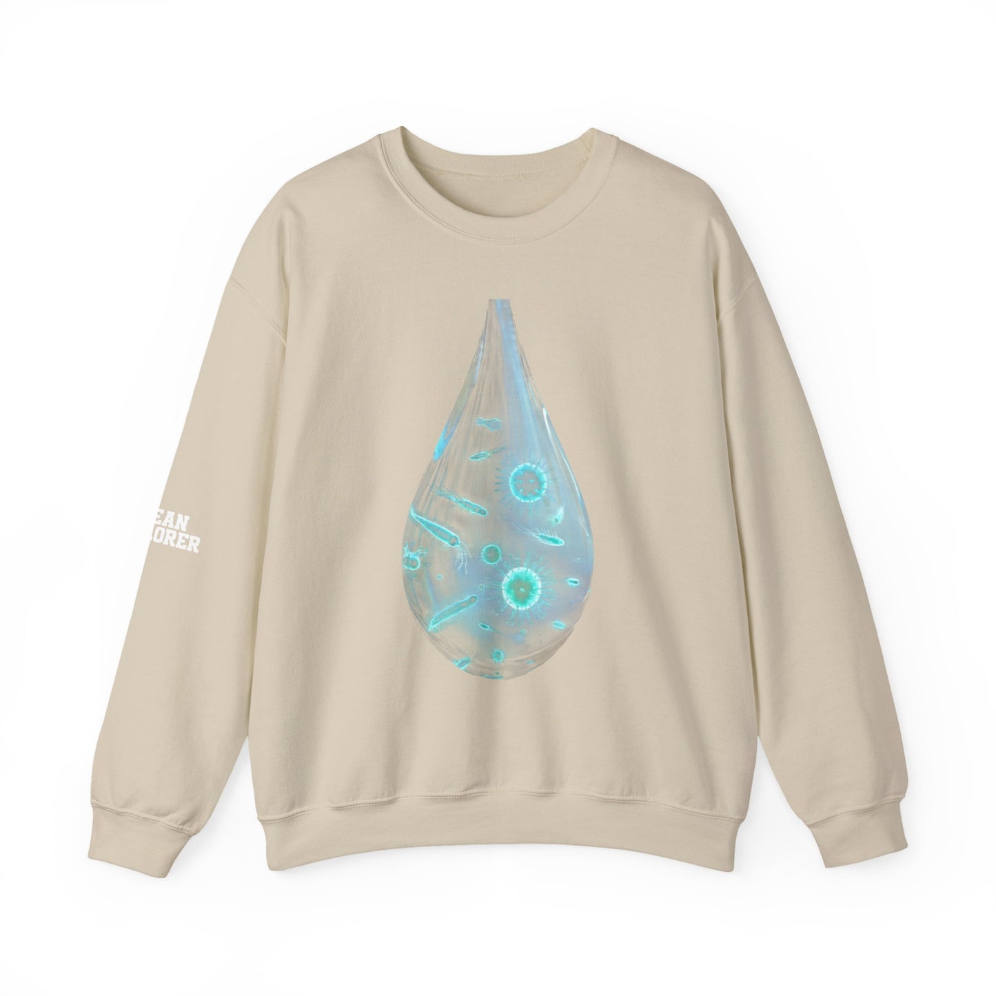 Ocean Microbe Crewneck Sweatshirt — Marine Life Water Droplet Design