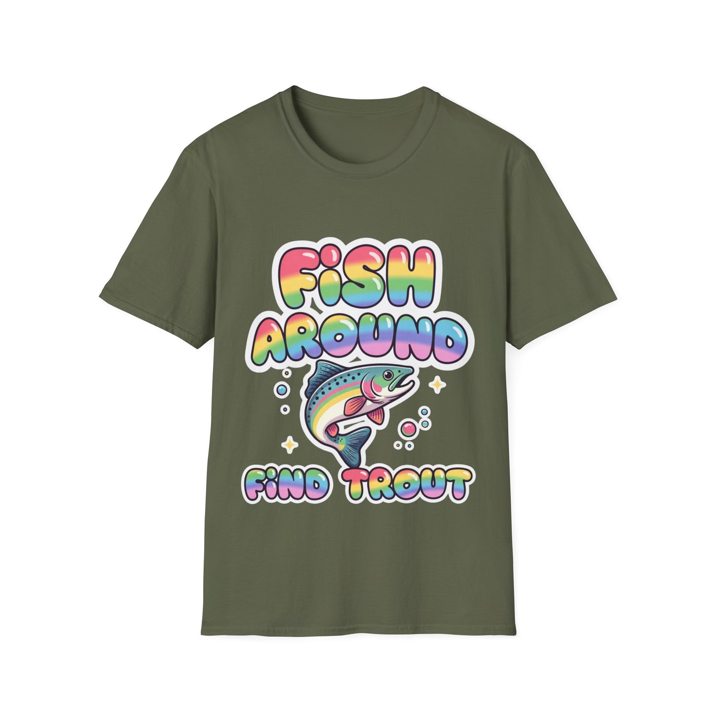 Fish Around Find Trout T-Shirt – Colorful Retro Fishing Tee