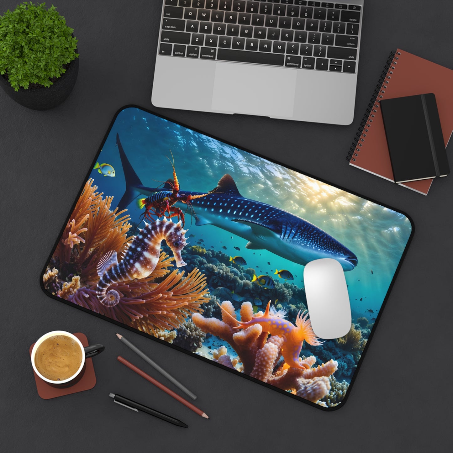Underwater Reef Desk Mat — Whale Shark & Seahorse Ocean Desk Mat
