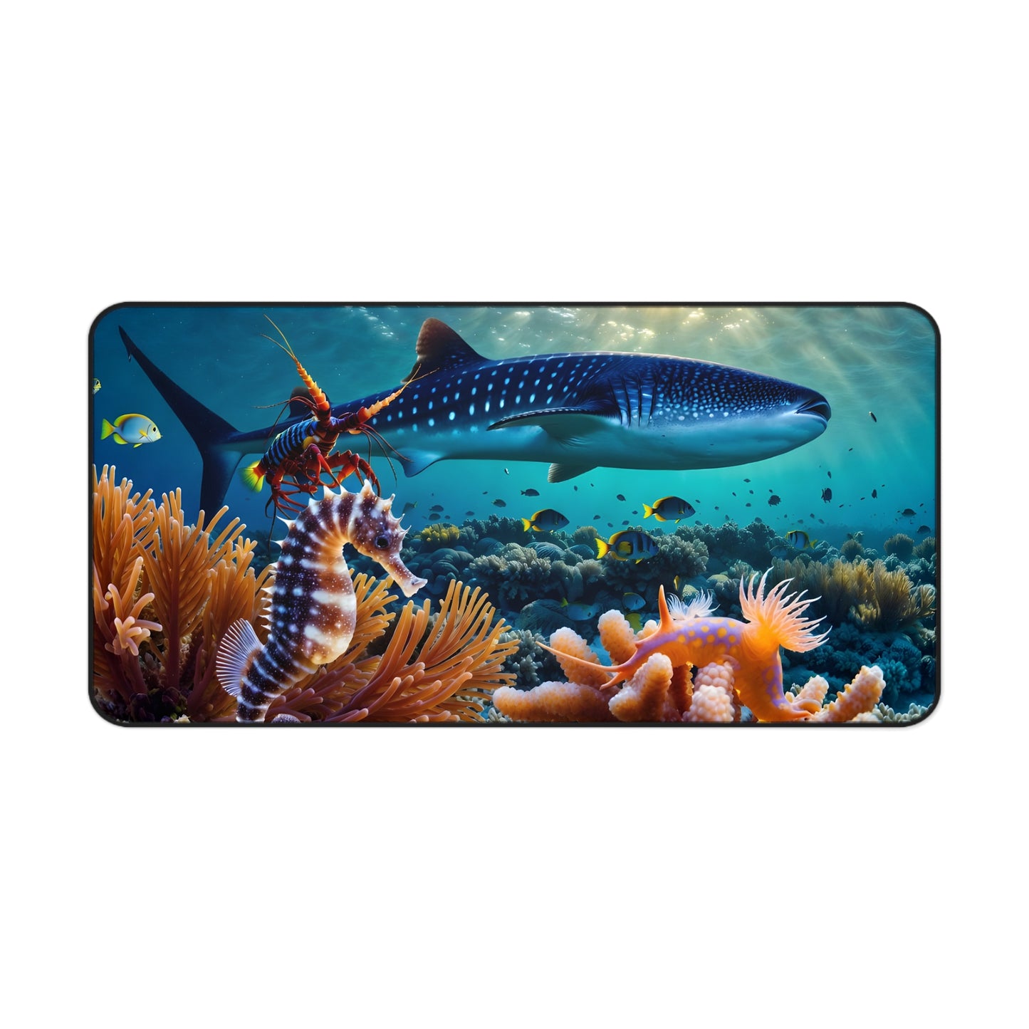 Underwater Reef Desk Mat — Whale Shark & Seahorse Ocean Desk Mat