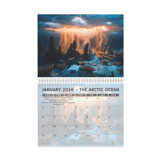 Marine biology wall calendar 2026 with monthly seascapes and ocean discoveries for science enthusiasts
